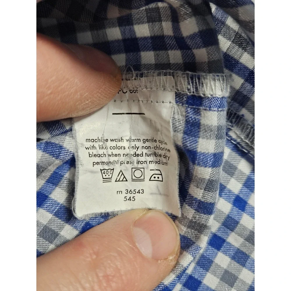 Van Heusen Mens Flex Collar‎ Regular Fit Gingham Dress Shirt Blue Grey 17 34/35